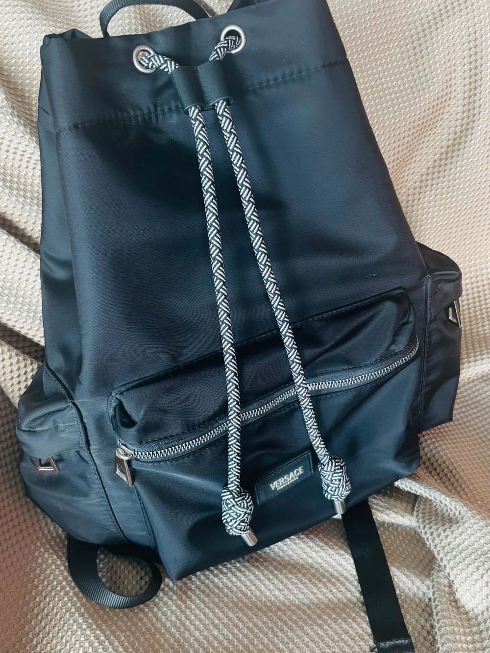 NIB- Versace Black Drawstring Backpack with Contrast Rope - Picture 2 of 7
